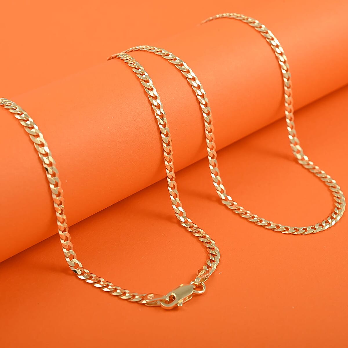 Italian 14K Yellow Gold Over Sterling Silver 3mm Flat Curb Necklace 20 Inches 5.90 Grams image number 1