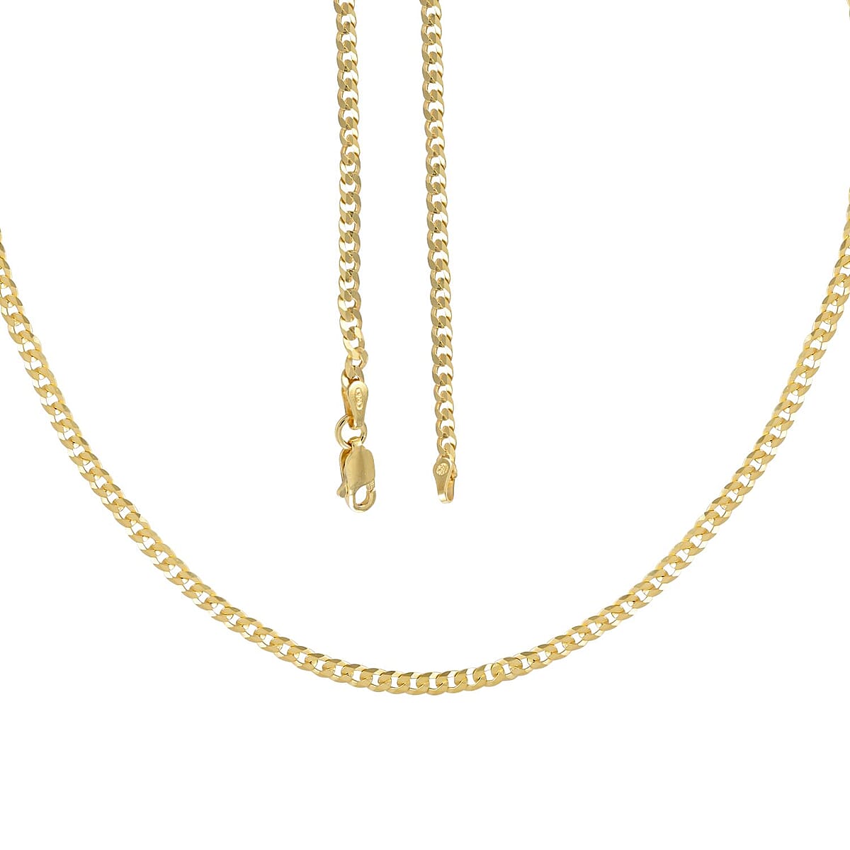 Italian 14K Yellow Gold Over Sterling Silver 3mm Flat Curb Necklace 20 Inches 5.90 Grams image number 4