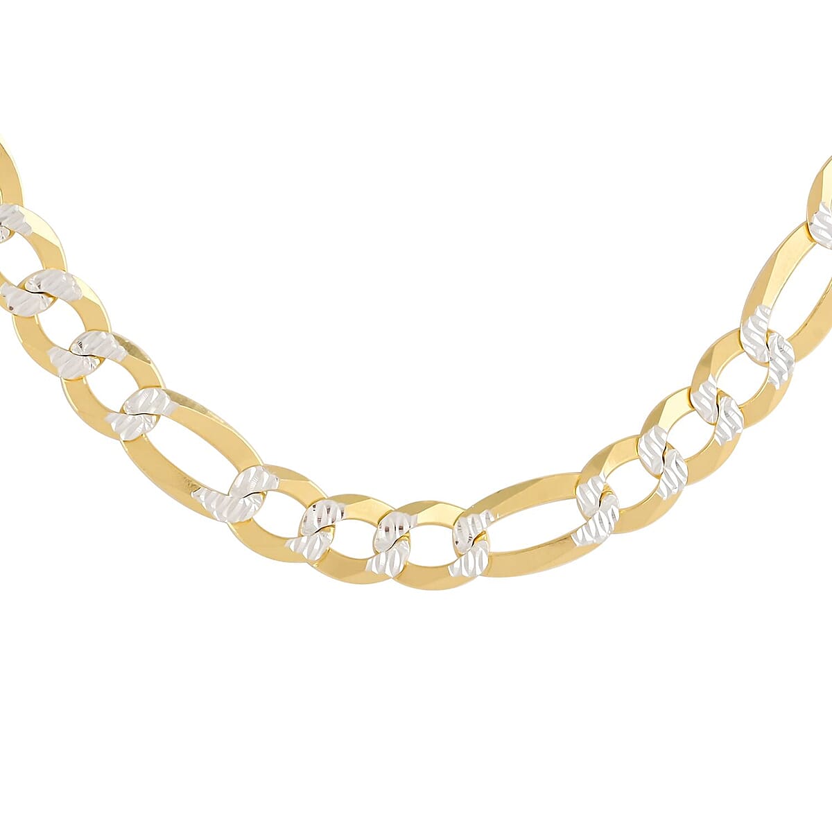 Italian 14K Yellow Gold Over Sterling Silver 13mm Figaro Flat 2 Tone Chain Necklace 20 Inches 29.5 Grams image number 3