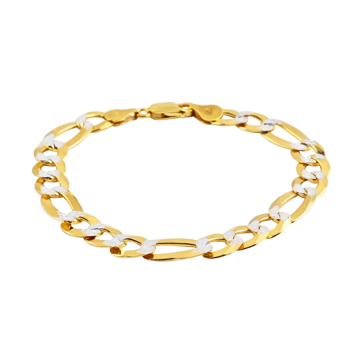 Italian 14K Yellow Gold Over Sterling Silver 13mm Figaro Flat 2 Tone Chain Bracelet (7.50 In) 11 Grams image number 0