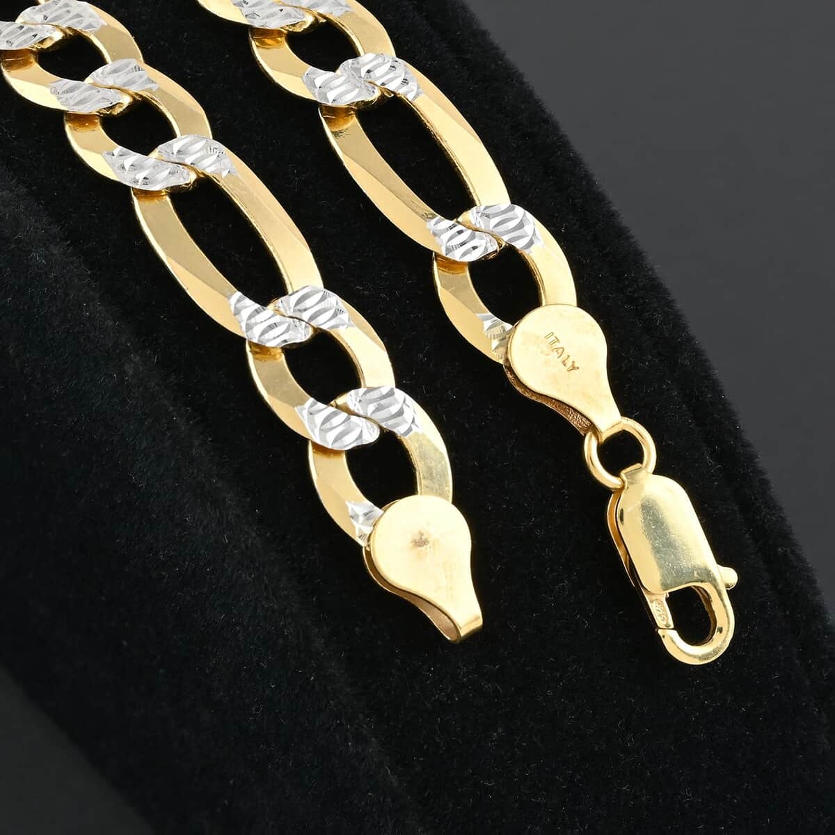 Italian 14K Yellow Gold Over Sterling Silver 13mm Figaro Flat 2 Tone Chain Bracelet (7.50 In) 11 Grams image number 1
