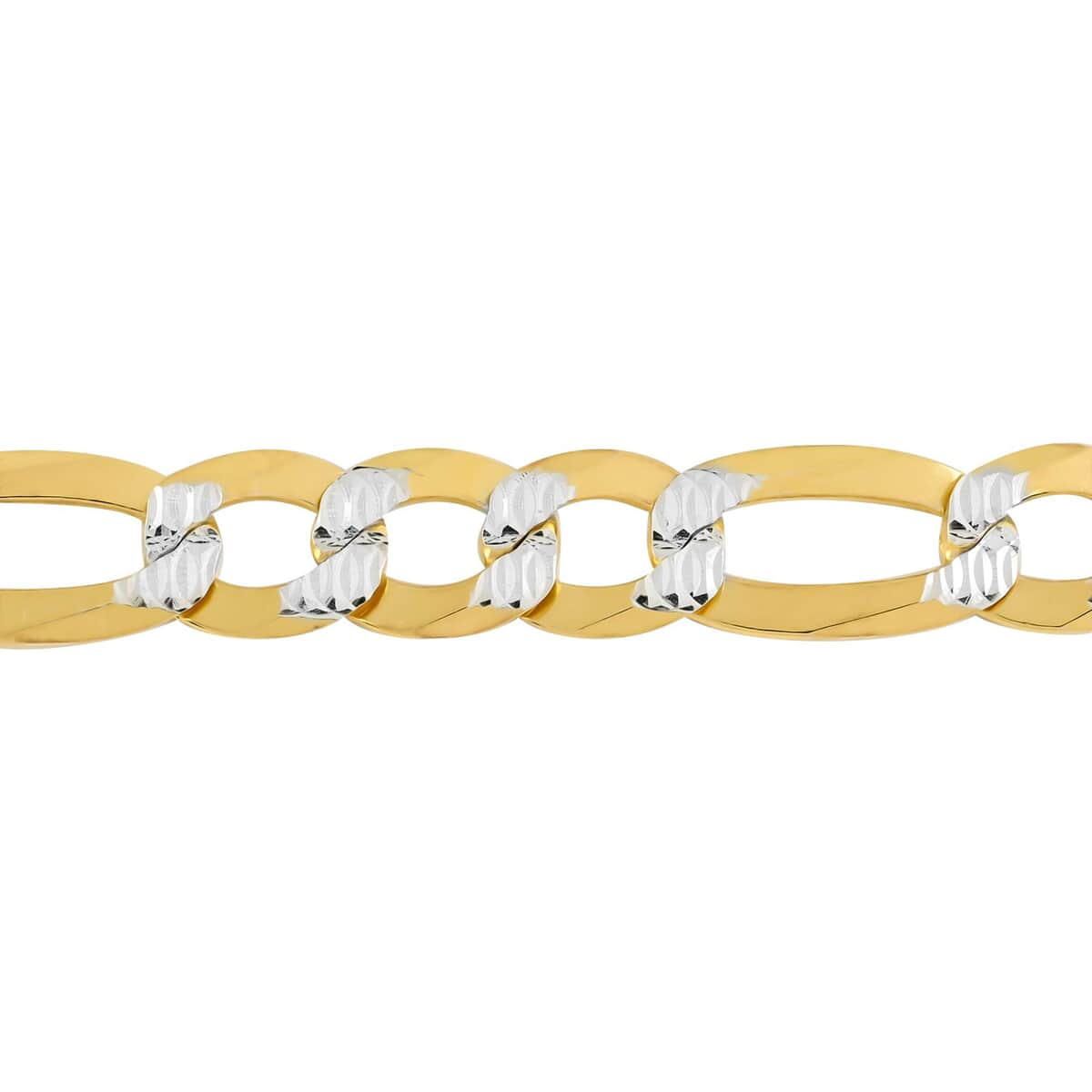 Italian 14K Yellow Gold Over Sterling Silver 13mm Figaro Flat 2 Tone Chain Bracelet (7.50 In) 11 Grams image number 2