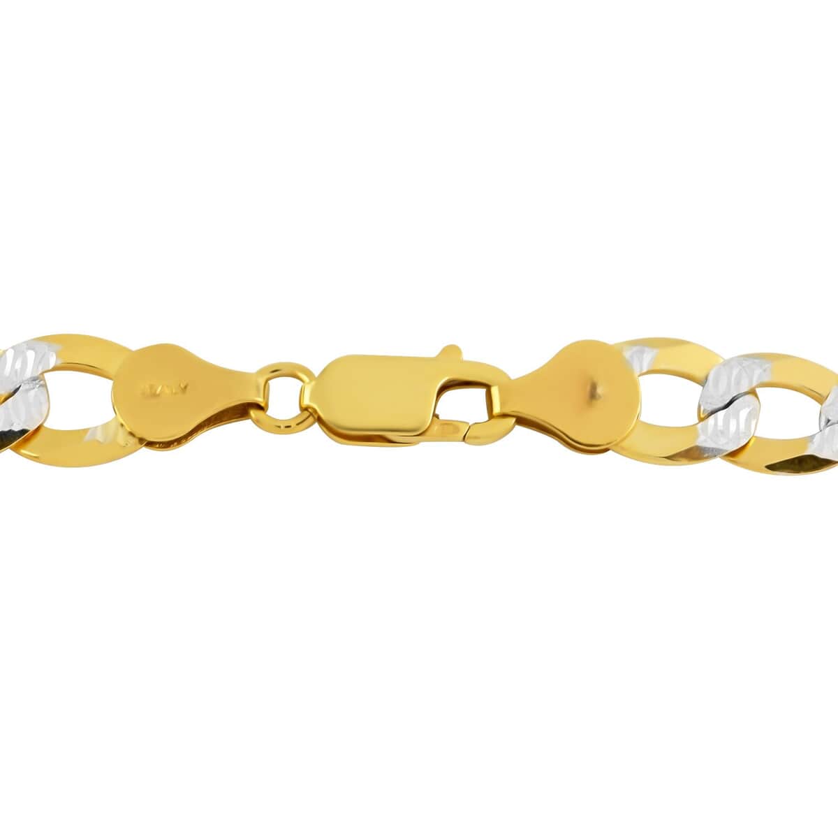 Italian 14K Yellow Gold Over Sterling Silver 13mm Figaro Flat 2 Tone Chain Bracelet (7.50 In) 11 Grams image number 3