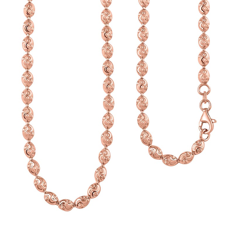 Italian Silver Beaded Necklace, 14K Rose Gold Over Sterling Silver Necklace, Oval Beaded Necklace, 20 Inch Necklace 11 Grams