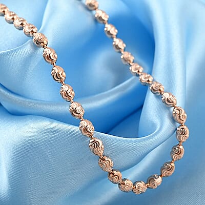 Italian Silver Beaded Necklace, 14K Rose Gold Over Sterling Silver Necklace, Oval Beaded Necklace, 20 Inch Necklace 11 Grams