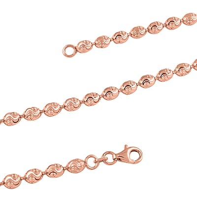 Italian Silver Beaded Necklace, 14K Rose Gold Over Sterling Silver Necklace, Oval Beaded Necklace, 20 Inch Necklace 11 Grams