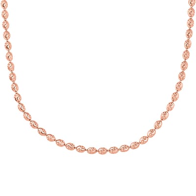 Italian Silver Beaded Necklace, 14K Rose Gold Over Sterling Silver Necklace, Oval Beaded Necklace, 20 Inch Necklace 11 Grams