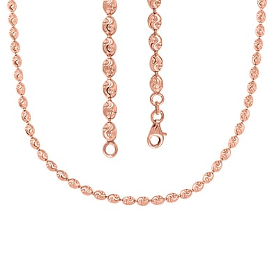 Italian Silver Beaded Necklace, 14K Rose Gold Over Sterling Silver Necklace, Oval Beaded Necklace, 20 Inch Necklace 11 Grams