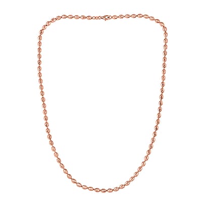 Italian Silver Beaded Necklace, 14K Rose Gold Over Sterling Silver Necklace, Oval Beaded Necklace, 20 Inch Necklace 11 Grams