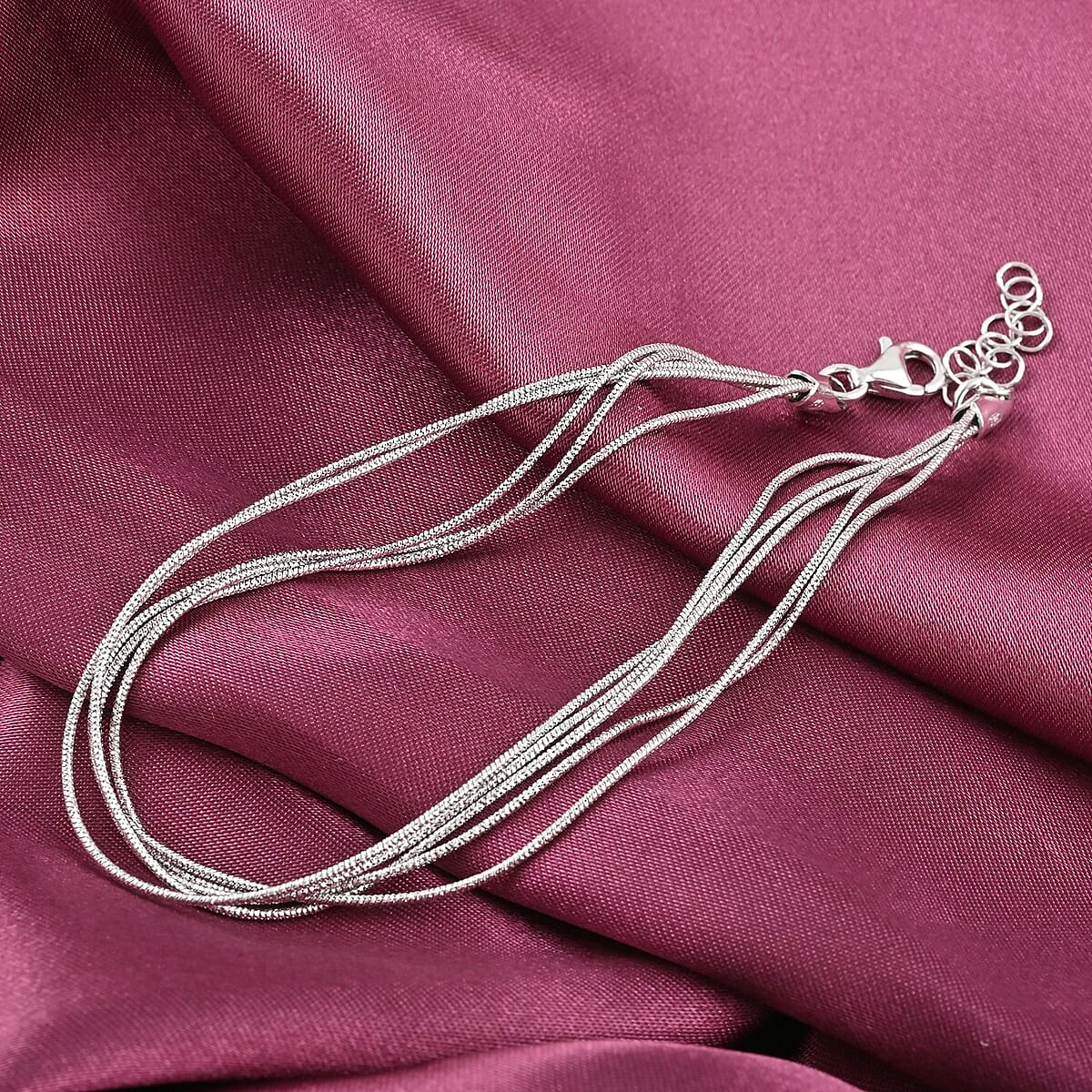 Italian Rhodium Over Sterling Silver 9mm Multiple Slink Snake Chain Bracelet (7-8In) 4.50 Grams image number 1