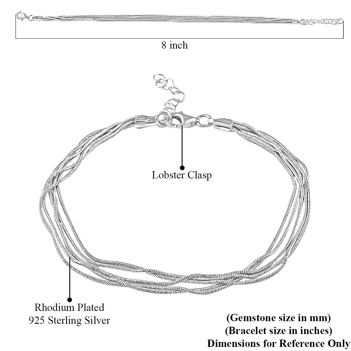 Italian Rhodium Over Sterling Silver 9mm Multiple Slink Snake Chain Bracelet (7-8In) 4.50 Grams image number 4