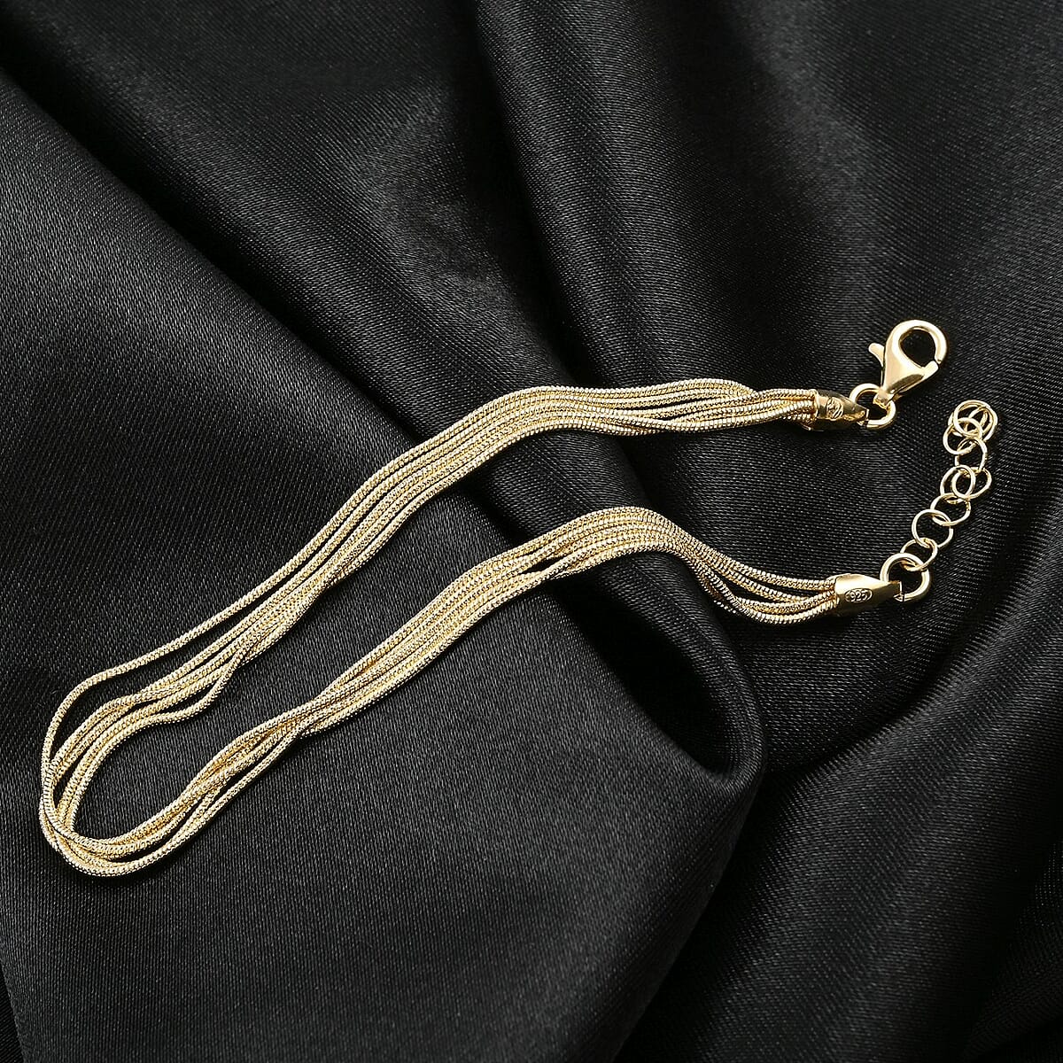 Italian 14K YG Over Sterling Silver 9mm Multiple Slink Snake Chain Bracelet (7-8In) 4.50 Grams image number 1