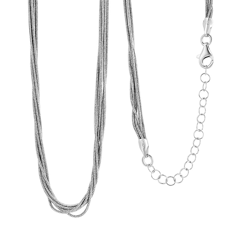 Italian Rhodium Over Sterling Silver Snake Chain Necklace, Silver Chain Necklace, Multi-Layer Necklace (18-20 Inches) (10.9 g)