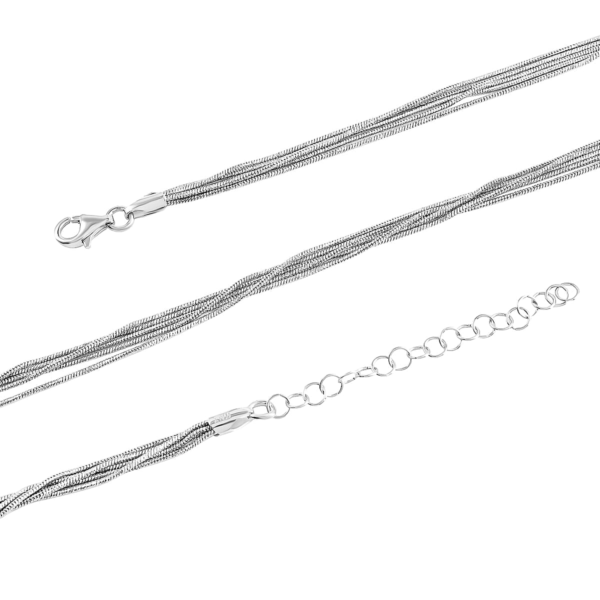Italian Rhodium Over Sterling Silver Snake Chain Necklace, Silver Chain Necklace, Multi-Layer Necklace (18-20 Inches) (10.9 g) image number 2