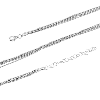 Italian Rhodium Over Sterling Silver Snake Chain Necklace, Silver Chain Necklace, Multi-Layer Necklace (18-20 Inches) (10.9 g)