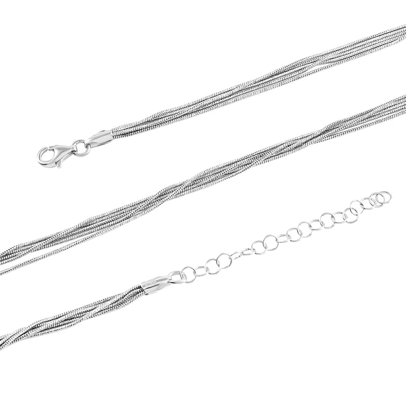 Italian Rhodium Over Sterling Silver Snake Chain Necklace, Silver Chain Necklace, Multi-Layer Necklace (18-20 Inches) (10.9 g)