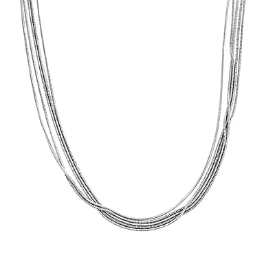 Italian Rhodium Over Sterling Silver Snake Chain Necklace, Silver Chain Necklace, Multi-Layer Necklace (18-20 Inches) (10.9 g)