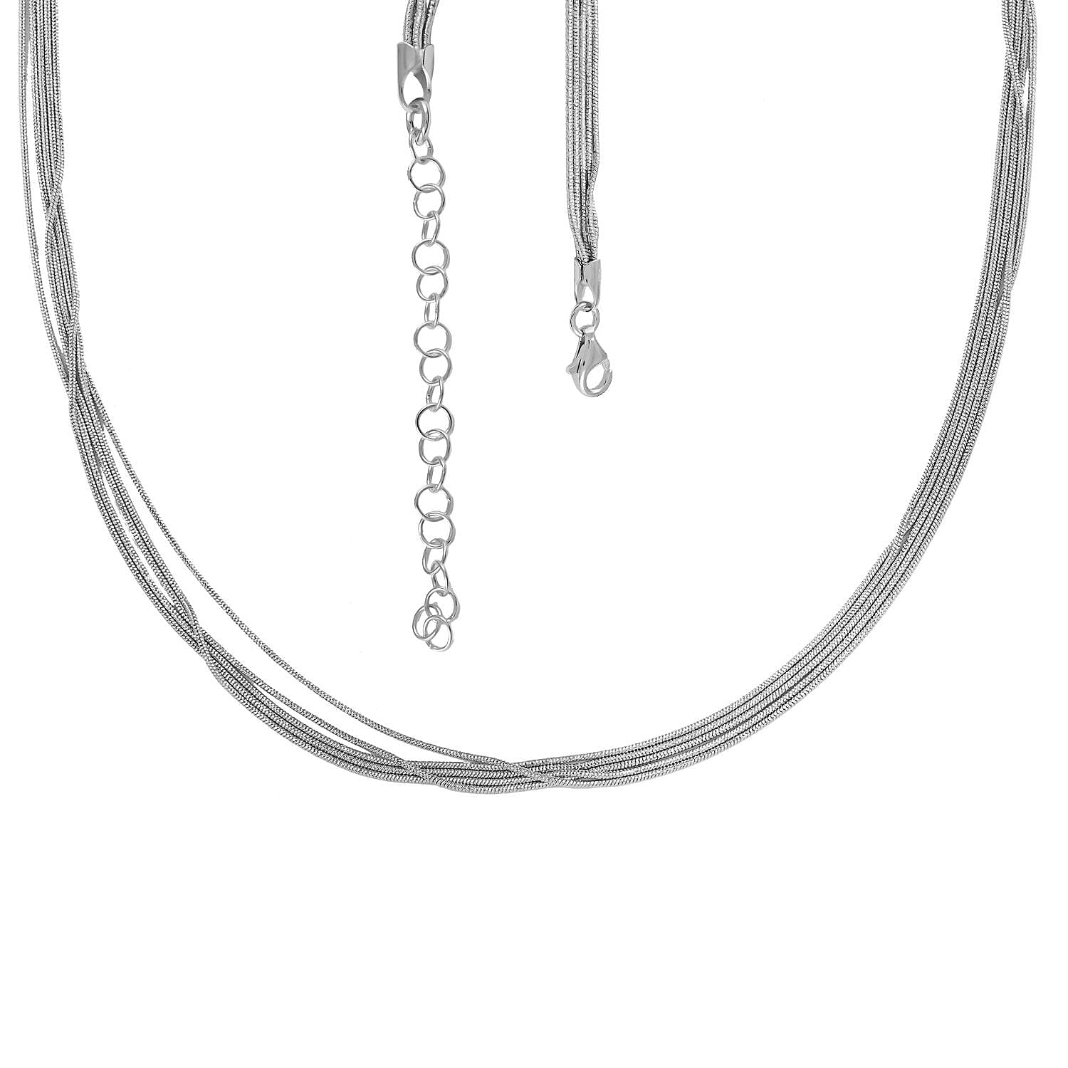 Italian Rhodium Over Sterling Silver 9mm Multiple Slink Snake Chain Necklace 18-20 Inches 10.9 Grams