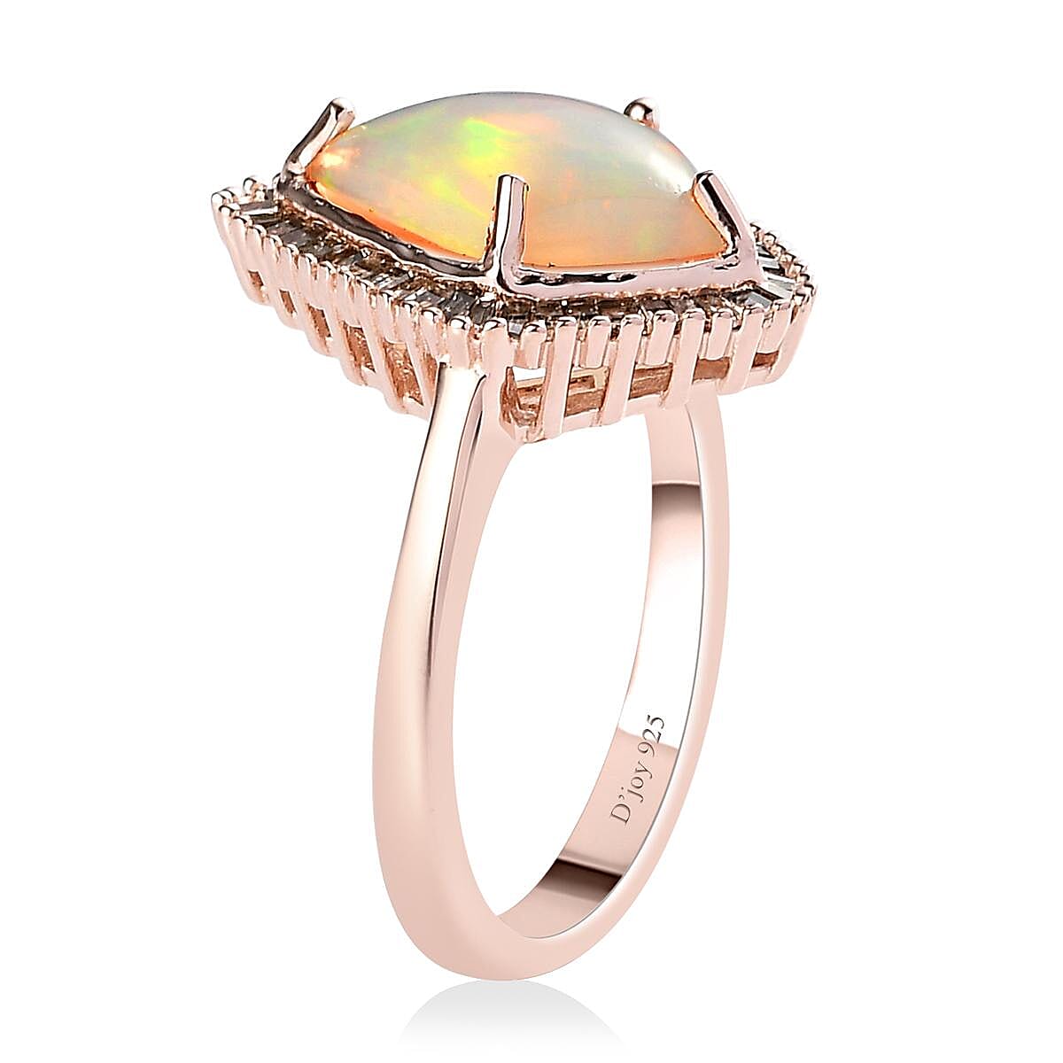 Ethiopian Welo Opal and Natural Champagne Diamond Kite Shape Halo Ring in Vermeil Rose Gold Over Sterling Silver (Size 10.0) 2.30 ctw image number 3