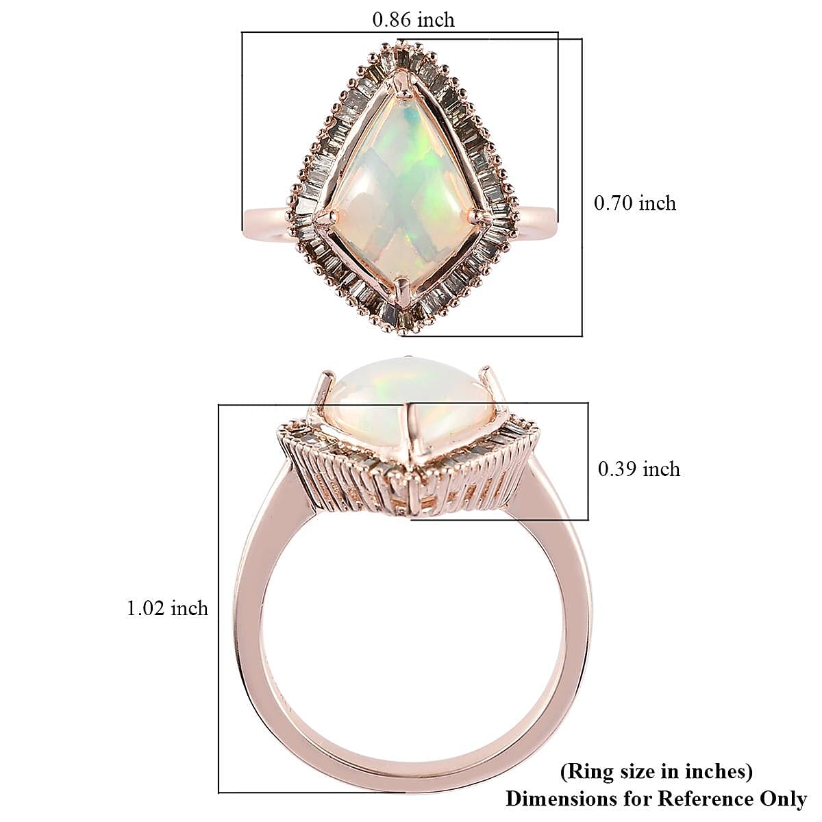 Ethiopian Welo Opal and Natural Champagne Diamond Kite Shape Halo Ring in Vermeil Rose Gold Over Sterling Silver (Size 10.0) 2.30 ctw image number 5