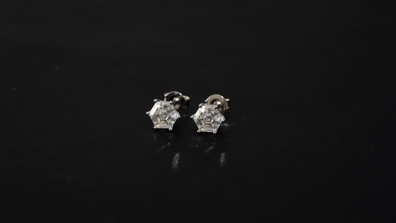Hexagonal Cut Moissanite Solitaire Stud Earrings in Rhodium Over Sterling Silver 2.15 ctw