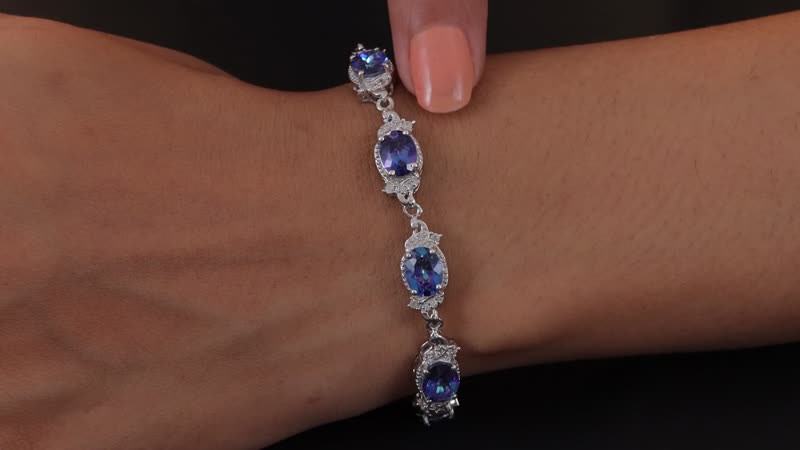 Brazilian Periwinkle Bloom Petalite and White Zircon Toggle Clasp Bracelet Platinum Over Sterling Silver (7.25 In) 5.30 ctw