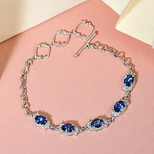 Brazilian Periwinkle Bloom Petalite and White Zircon Toggle Clasp Bracelet Platinum Over Sterling Silver (7.25 In) 5.30 ctw