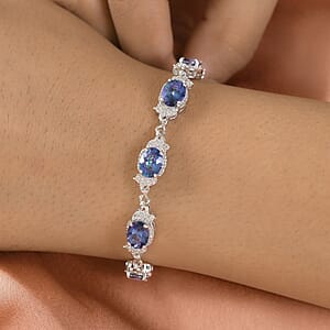 Brazilian Periwinkle Bloom Petalite and White Zircon Toggle Clasp Bracelet Platinum Over Sterling Silver (7.25 In) 5.30 ctw