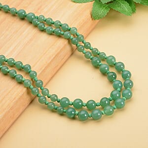 Green Aventurine and Green Glass 2 Row Beaded Necklace 18-20 Inches in Silvertone 166.00 ctw