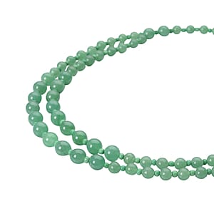 Green Aventurine and Green Glass 2 Row Beaded Necklace 18-20 Inches in Silvertone 166.00 ctw