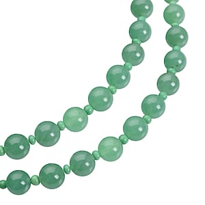 Green Aventurine and Green Glass 2 Row Beaded Necklace 18-20 Inches in Silvertone 166.00 ctw