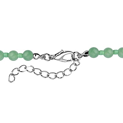 Green Aventurine and Green Glass 2 Row Beaded Necklace 18-20 Inches in Silvertone 166.00 ctw