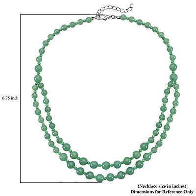 Green Aventurine and Green Glass 2 Row Beaded Necklace 18-20 Inches in Silvertone 166.00 ctw