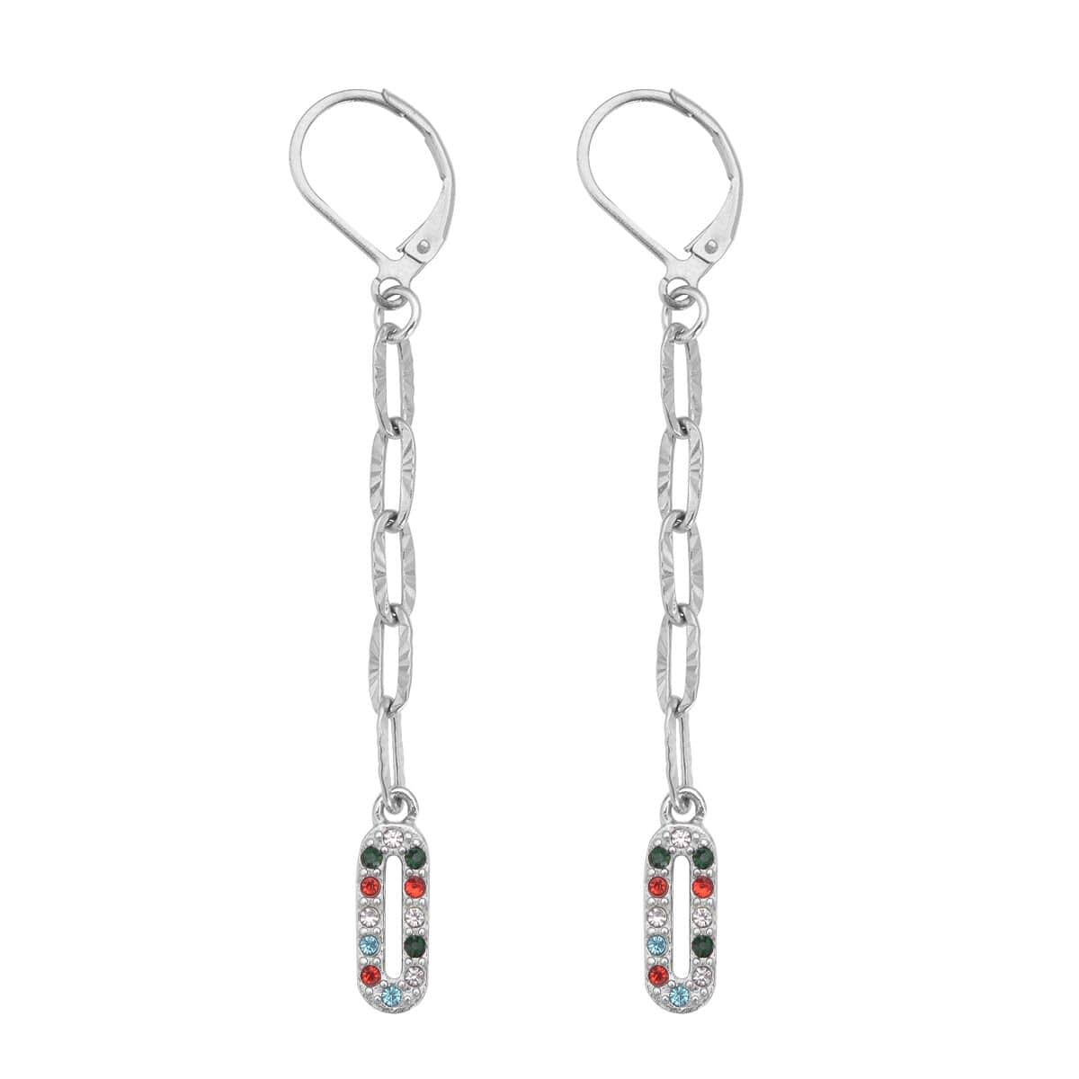 Multi Color Austrian Crystal Paper Clip Dangle Earrings in Stainless Steel 0.50 ctw image number 0