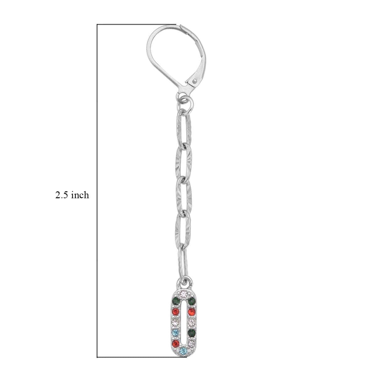 Multi Color Austrian Crystal Paper Clip Dangle Earrings in Stainless Steel 0.50 ctw image number 2