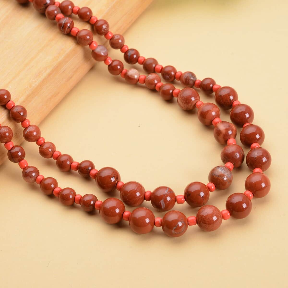 Red Jasper and Red Glass 166.00 ctw 2 Row Beaded Necklace in Silvertone 18-20 Inches image number 1