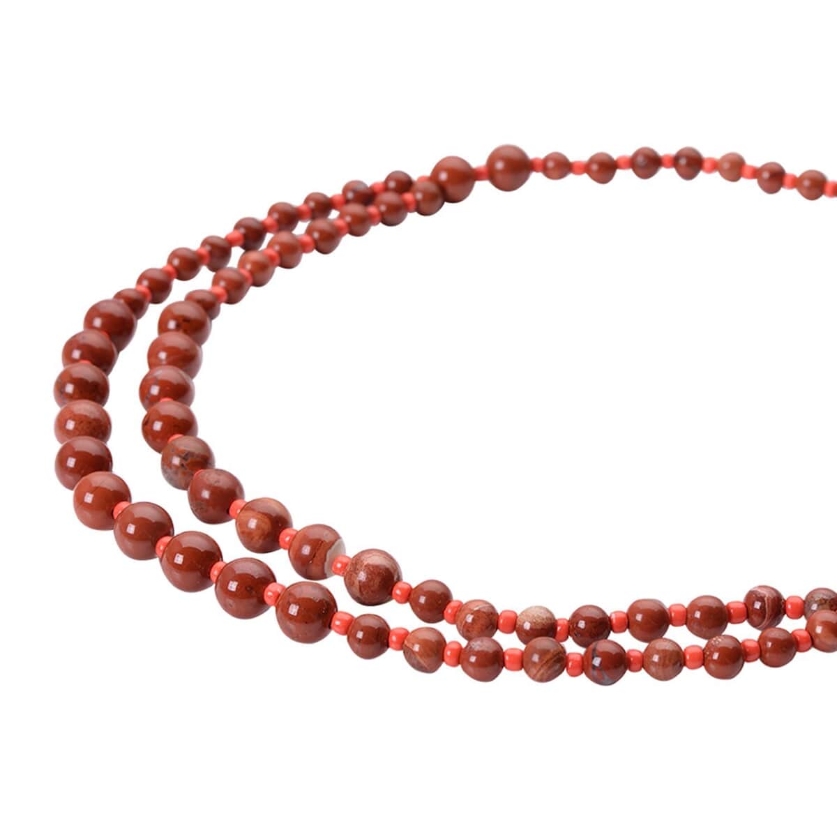 Red Jasper and Red Glass 2 Row Beaded Necklace 18-20 Inches in Silvertone 166.00 ctw image number 2