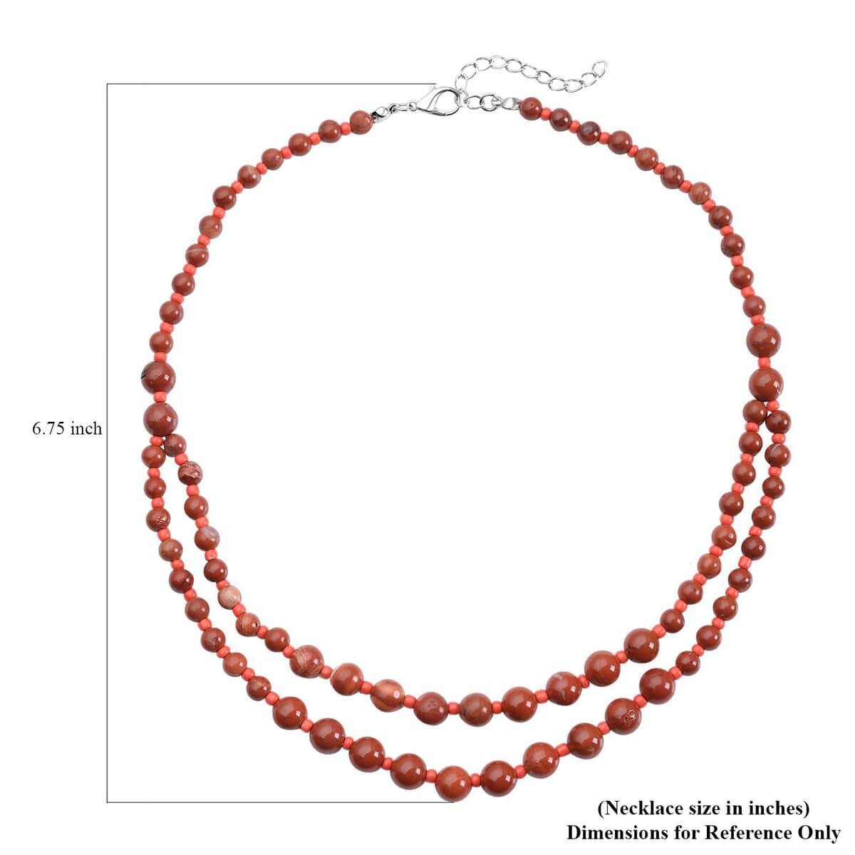 Red Jasper and Red Glass 2 Row Beaded Necklace 18-20 Inches in Silvertone 166.00 ctw image number 5