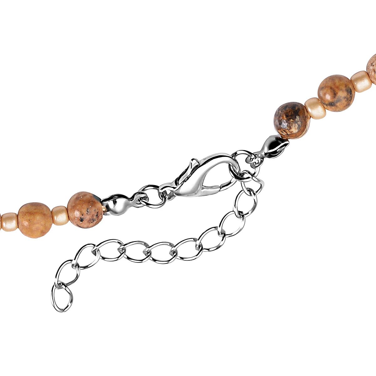 Picture Jasper and Champagne Glass 166.00 ctw 2 Row Beaded Necklace in Silvertone 18-20 Inches image number 4