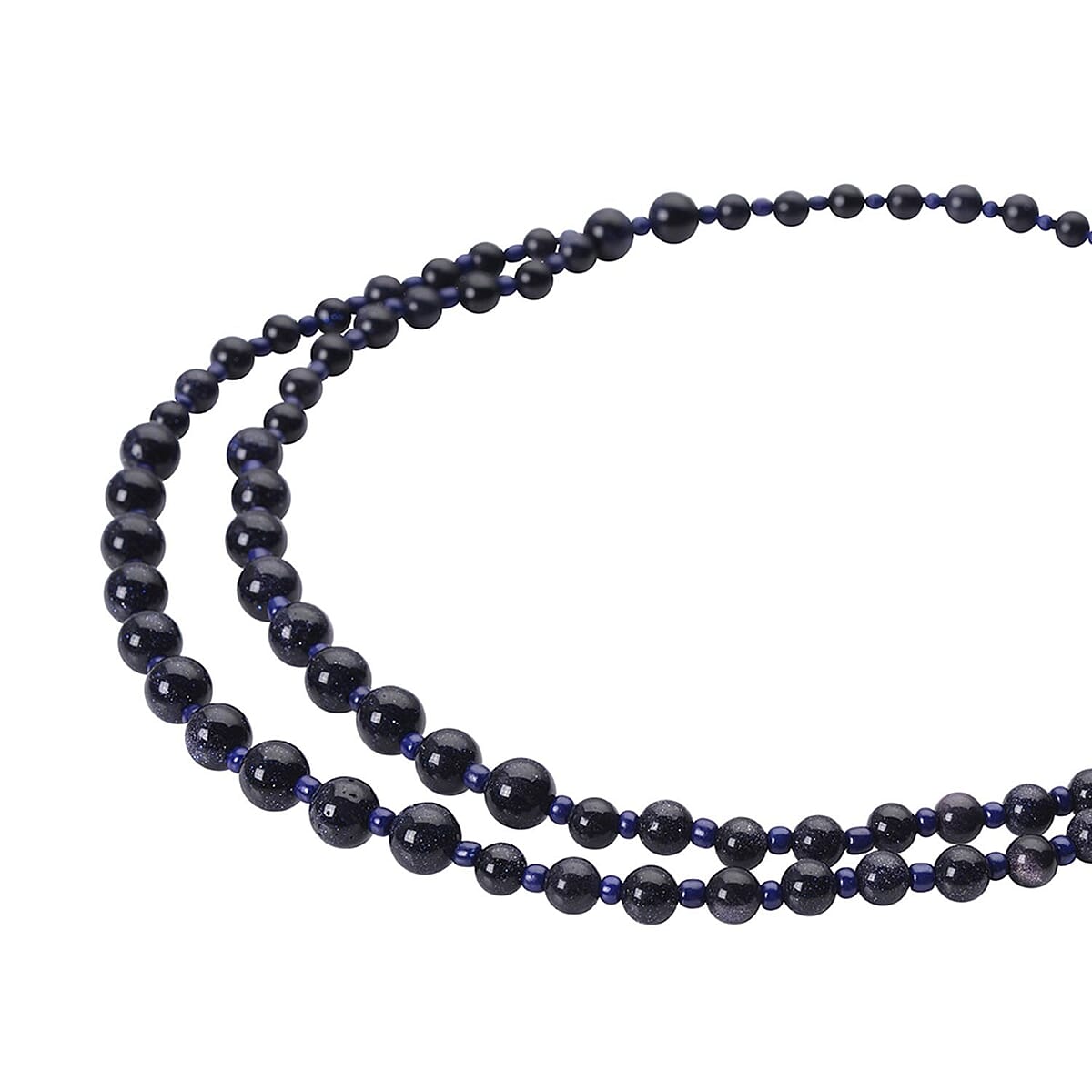 Blue Sandstone and Blue Glass 166.00 ctw 2 Row Beaded Necklace in Silvertone 18-20 Inches image number 2