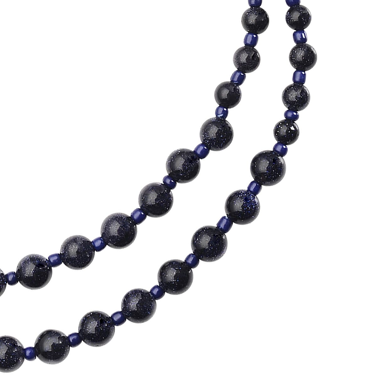 Blue Sandstone and Blue Glass 166.00 ctw 2 Row Beaded Necklace in Silvertone 18-20 Inches image number 3