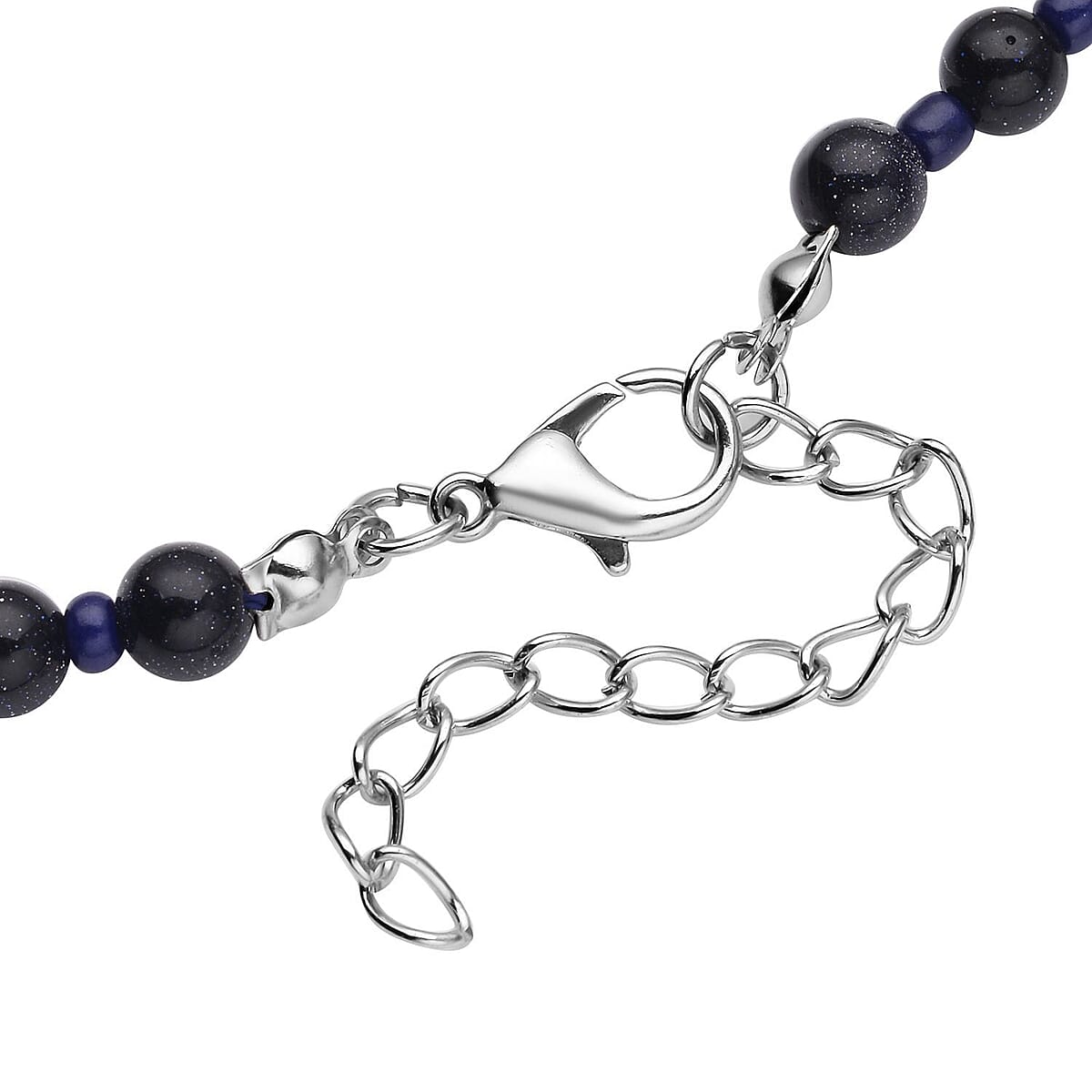 Blue Sandstone and Blue Glass 166.00 ctw 2 Row Beaded Necklace in Silvertone 18-20 Inches image number 4
