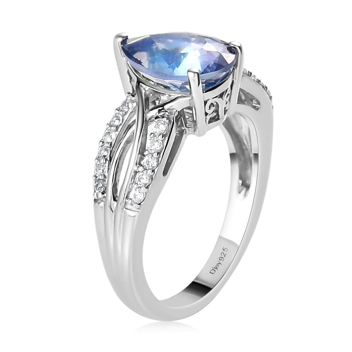Brazilian Periwinkle Bloom Petalite and Natural White Zircon Ring in Platinum Over Sterling Silver (Size 7.0) 1.65 ctw image number 3