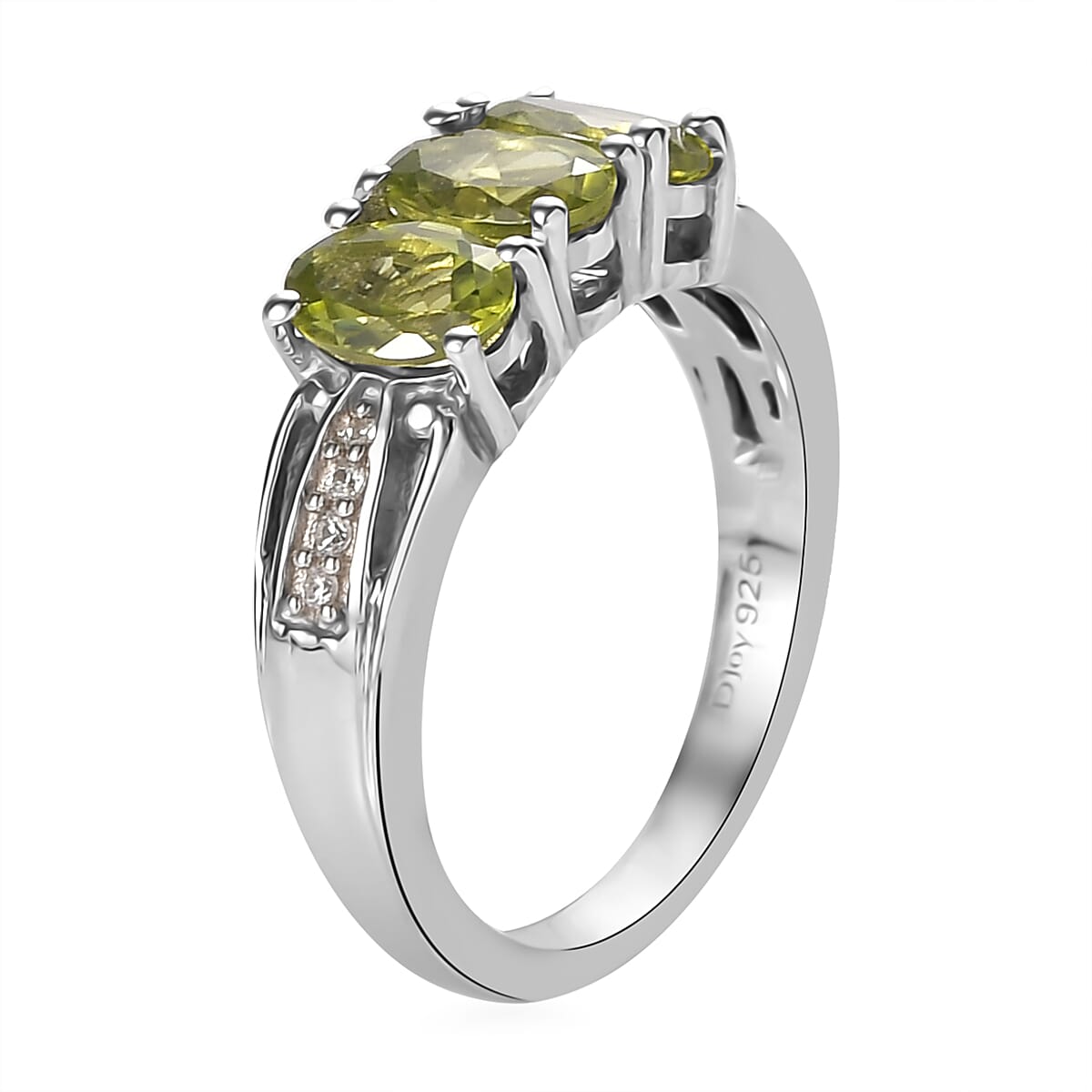 Arizona Peridot and Natural White Zircon Ring in Platinum Over Sterling Silver (Size 7.0) 1.60 ctw image number 3