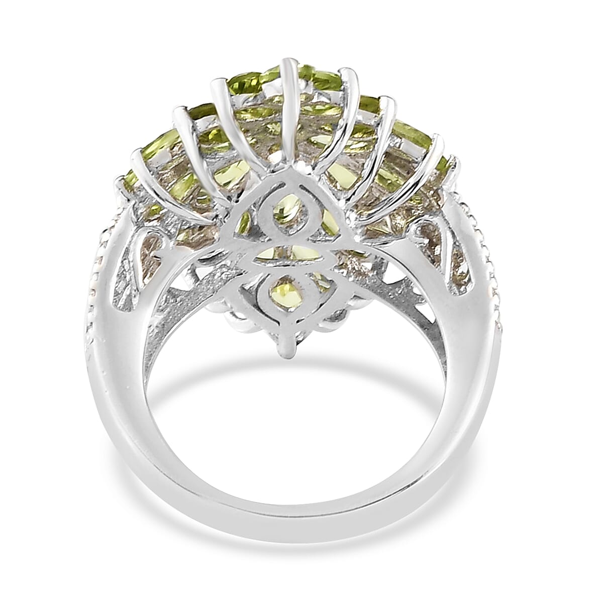 AMERICAN Natural Arizona Peridot Floral Spray Ring in Platinum Over Sterling Silver 5.00 ctw image number 4
