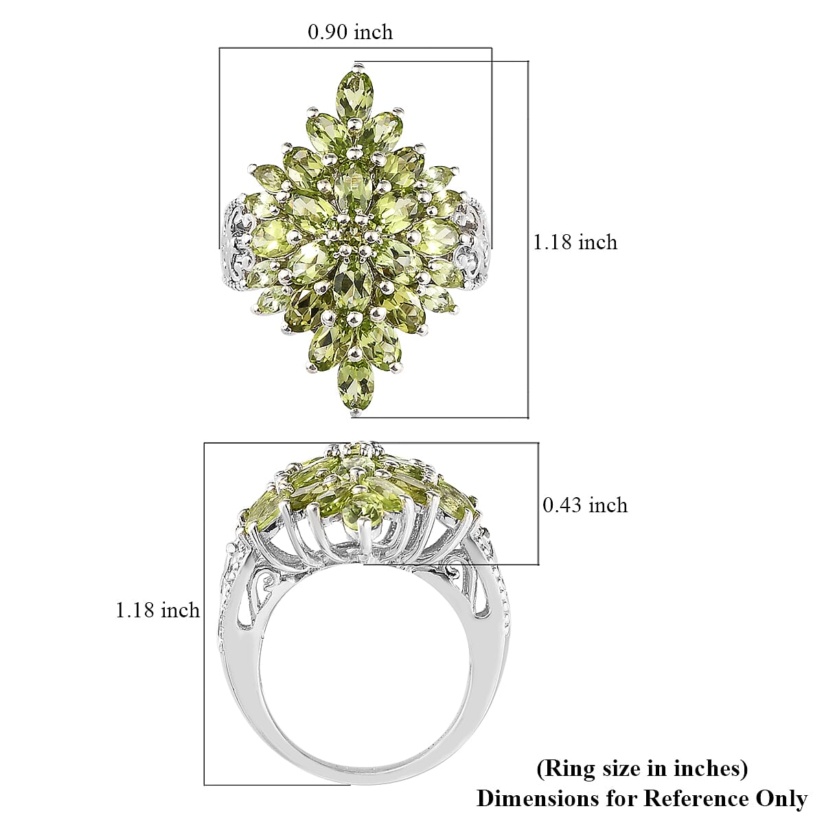 AMERICAN Natural Arizona Peridot Floral Spray Ring in Platinum Over Sterling Silver 5.00 ctw image number 5