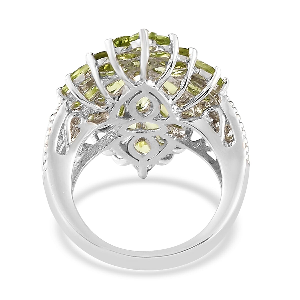 Arizona Peridot Floral Spray Ring in Platinum Over Sterling Silver (Size 6.0) 5.00 ctw image number 4