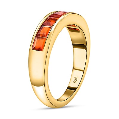 Crimson Fire Opal 0.84 ctw Ring in Vermeil Yellow Gold Over Sterling Silver (Size 10.0)