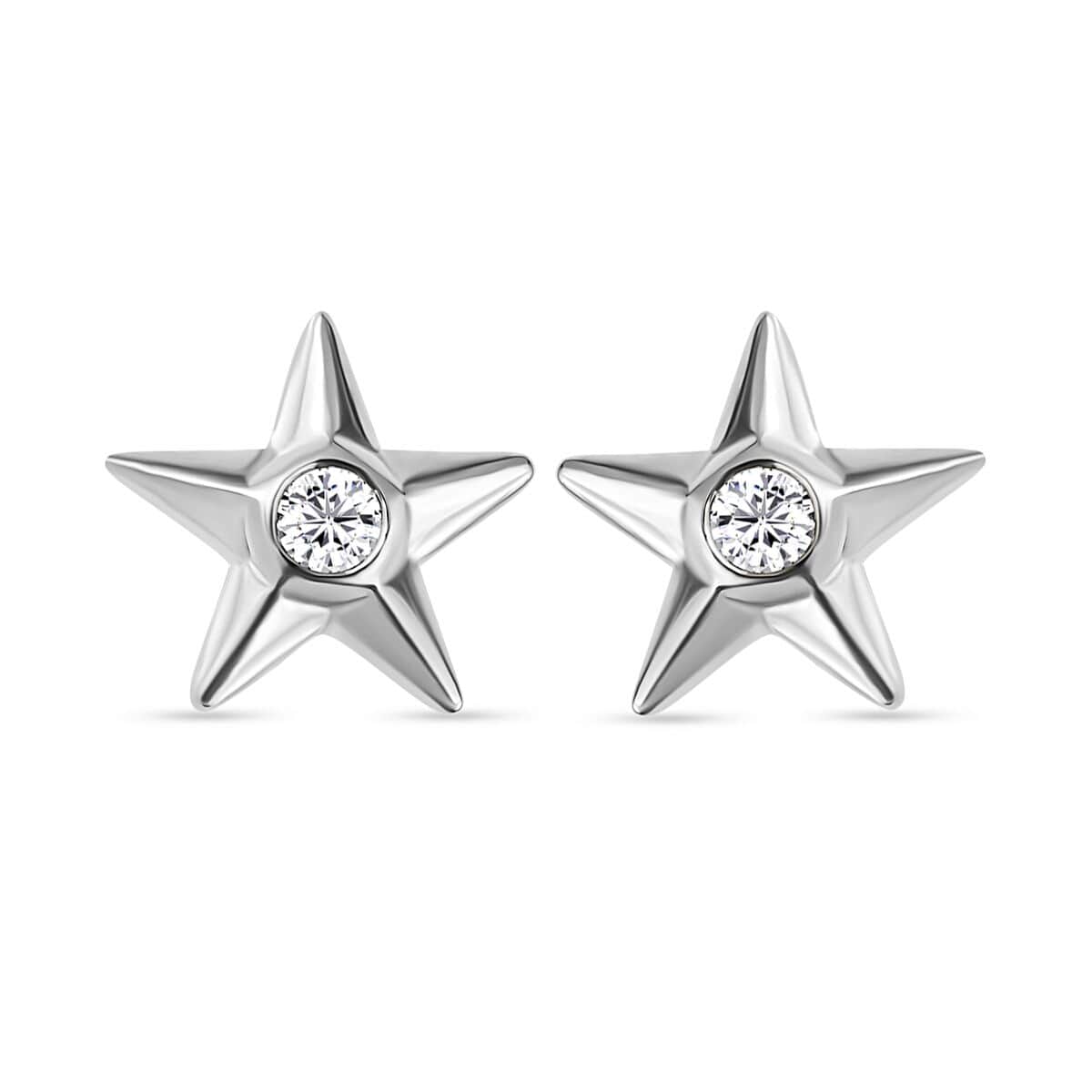 Moissanite Star Earrings in Platinum Over Sterling Silver 0.20 ctw image number 0