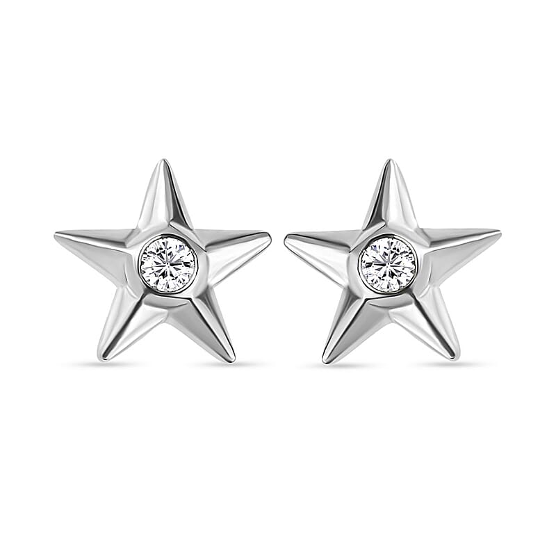 Moissanite Star Earrings in Platinum Over Sterling Silver 0.20 ctw